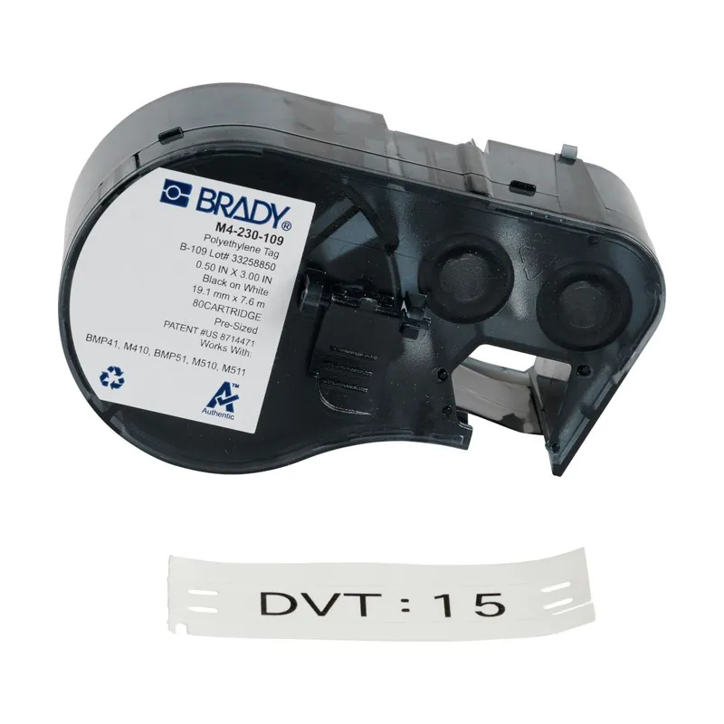 Brady Matte Polyethylene Multi-Purpose Tear Resistant Tags with Ribbon for M4 & M5 Printers, Black on White