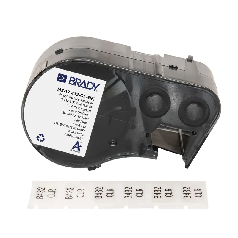 Brady Aggressive Adhesive Gloss Polyester Multi-Purpose Labels with Ribbon for M5 Printers, Black on Clear