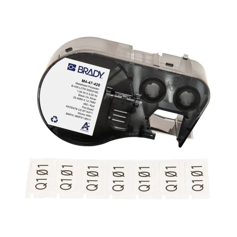 Brady Solvent Resistant Matte Metalized Polyester Labels with Ribbon for M4 & M5 Printers, Black on Light Gray