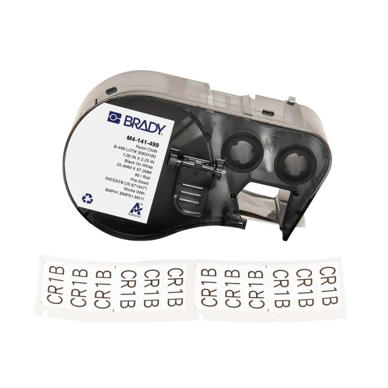 Brady Aggressive Adhesive Matte Nylon Multi-Purpose Flag Labels with Ribbon for M4 & M5 Printers, Black on White
