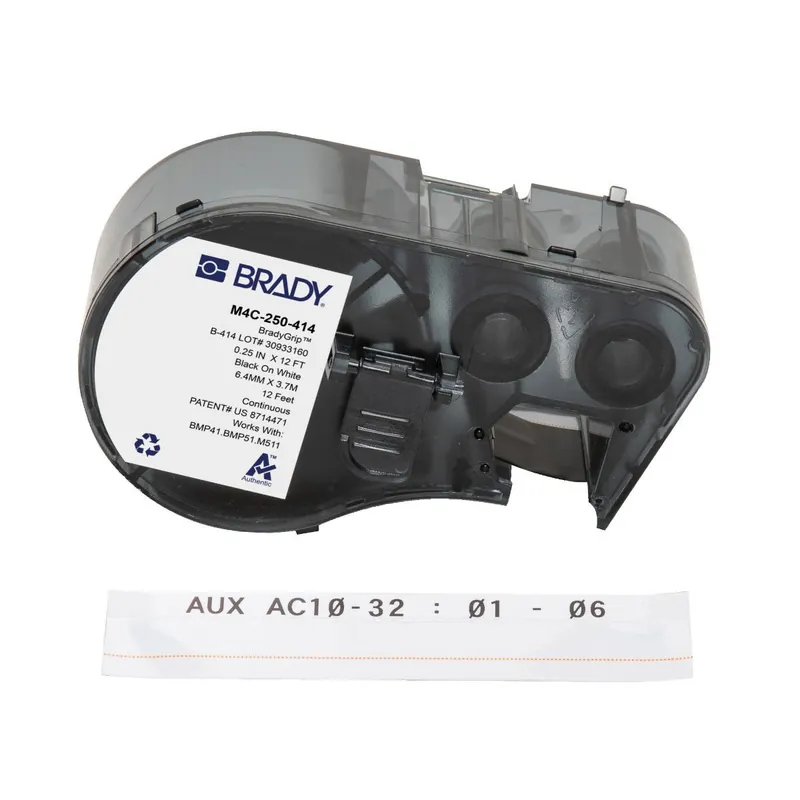 Brady BradyGrip® Matte Polyester Print-on-Hook Labels with Ribbon featuring VELCRO® Hook for M4 & M5 Printers, Black on White