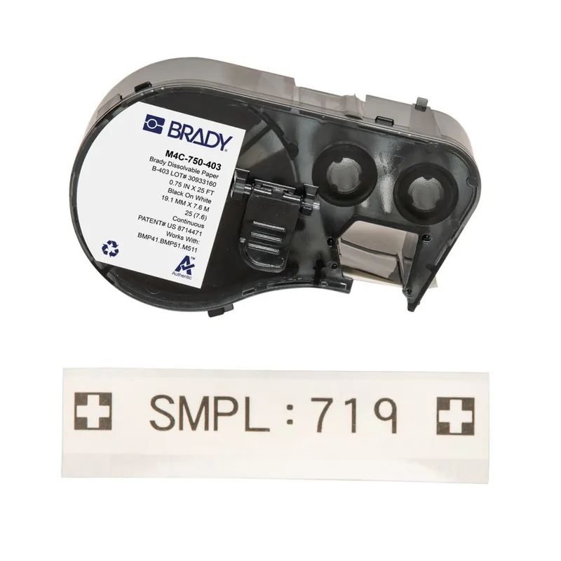 Brady Water Soluble Matte Paper Labels with Ribbon for M4 & M5 Printers, Black on White