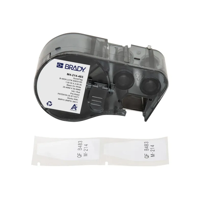 Brady QuickFlag™ Tapered Gloss Polyester Flag Labels with Ribbon for M4 & M5 Printers, Black on White, 2" x 1" (Cartridge of 140)