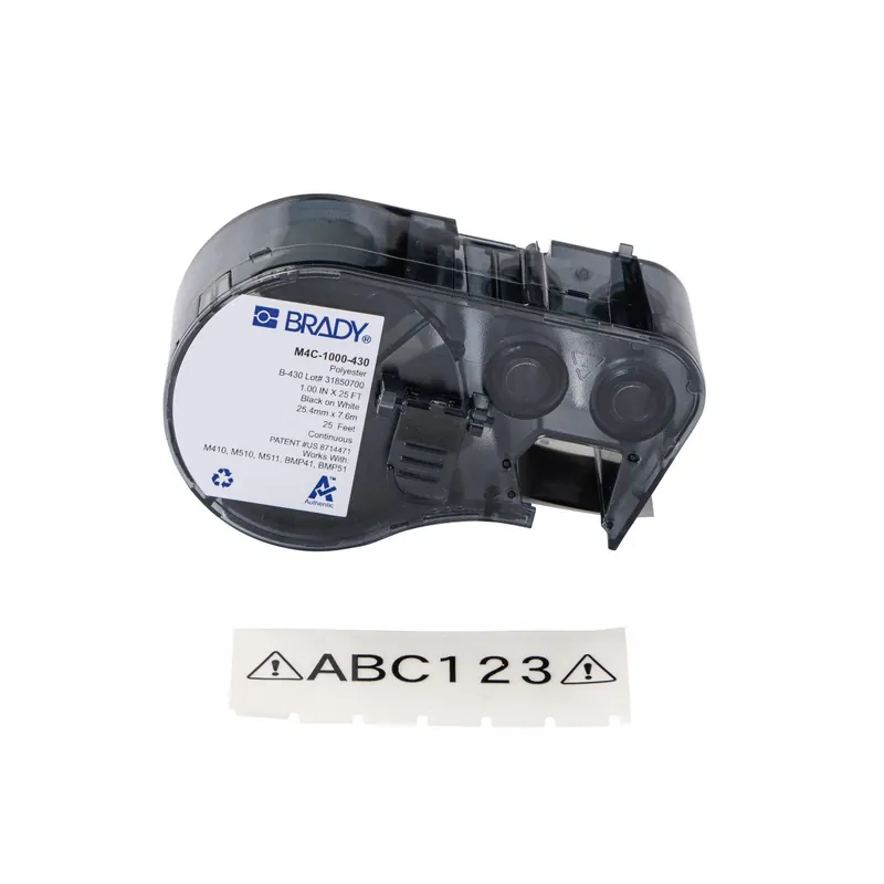 Brady Harsh Environment Gloss Polyester Multi-Purpose Labels for M4 & M5 Printers, Black on Clear, 1" x 25‘