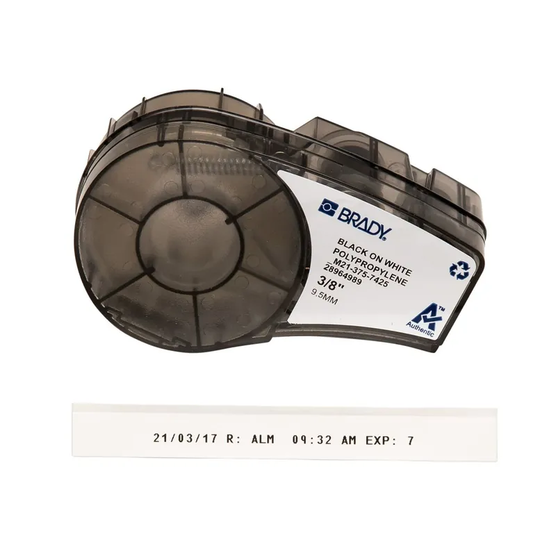 Brady Chemical Resistant Cryogenic Matte Polypropylene Laboratory Labels with Ribbon for M21 Printers, Black on White
