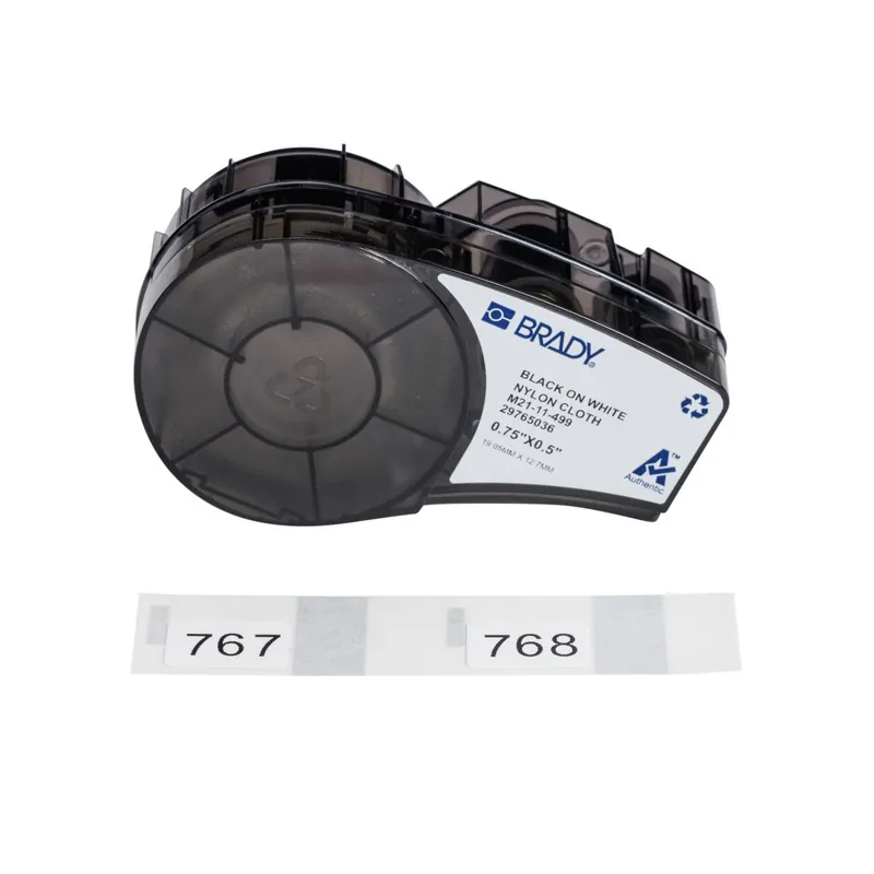 Brady Aggressive Adhesive Matte Nylon Multi-Purpose Labels with Ribbon for M21 Printers, Pre-Sized, Black on White