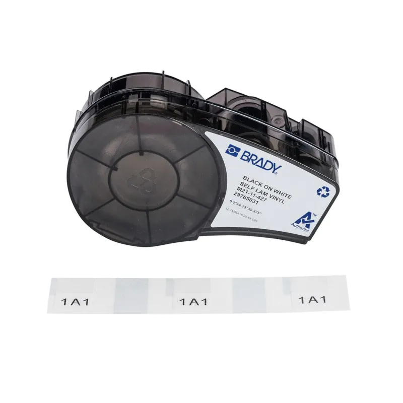 Brady Self-Laminating Matte Vinyl Wrap Around Labels with Ribbon for M21 Printers, Pre-Sized, Black on White