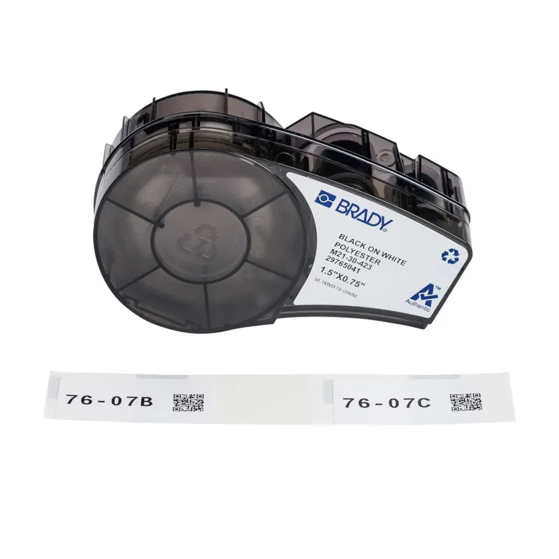 Brady Harsh Environment Gloss Polyester Multi-Purpose Labels with Ribbon for M21 Printers, Pre-Sized, Black on White