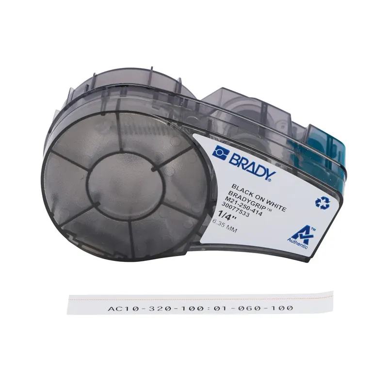 Brady BradyGrip® Matte Polyester Print-on-Hook Labels with Ribbon featuring VELCRO® Hook for M21 Printers, Black on White