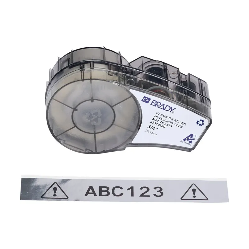 Brady Matte Metalized Chrome Polyester Labels with Ribbon for M21 Printers, Black on Chrome, 0.75" x 21‘