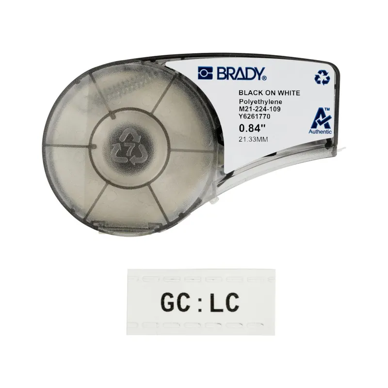Brady Multi-Purpose Tear Resistant Tags with Ribbon for M21 Printers, Black on White, 0.84" x 16‘