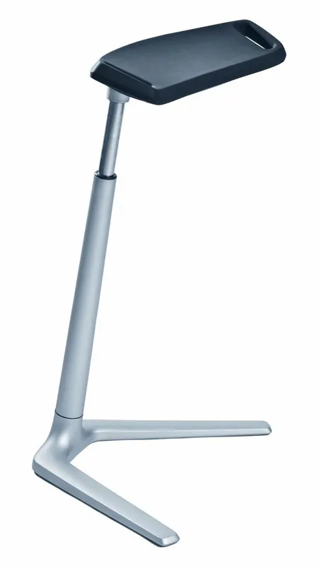 bimos 9144E FIN Mid-Height Class 100 Cleanroom ESD Perch Stool with Brushed Aluminum Base, Black Vinyl