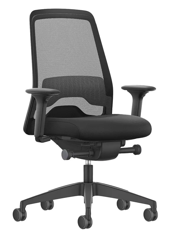 bimos EV256 Every Office Desk Height Chair with Mesh Back & Black Plastic Base, Black Fabric