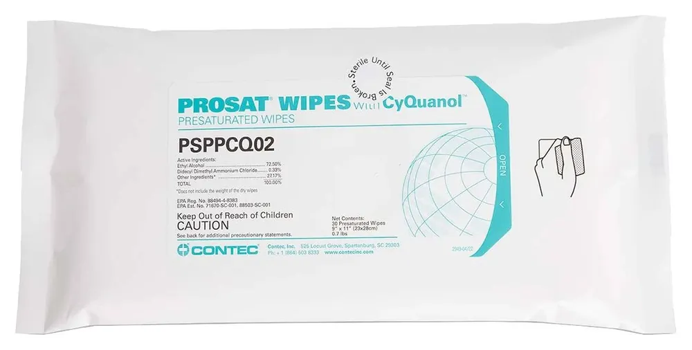 Contec PSPPCQ02 PROSAT® Meltblown Polypropylene Nonwoven Presaturated Wipes with CyQuanol™, 9" x 11" (Case of 1,440)