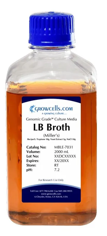 Growcells, Inc. LB Miller‘s Broth, Filtered and Steam Sterilized (25 g/L)