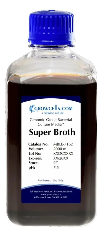 Growcells, Inc. SuperBroth Media (60 g/L), Filter & Steam Sterilized