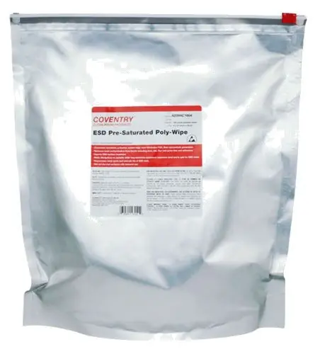 Chemtronics 6209HC1664 Coventry™ Presaturated Polyester Knit Cleanroom ESD Wipes, 9" x 9" (Case of 800 (8 Bags of 100))