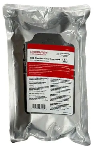 Chemtronics 6209LCESD1664 Coventry™ Presaturated Polyester Knit Cleanroom ESD Wipes, 9" x 9" (Case of 500 (10 Bags of 50))