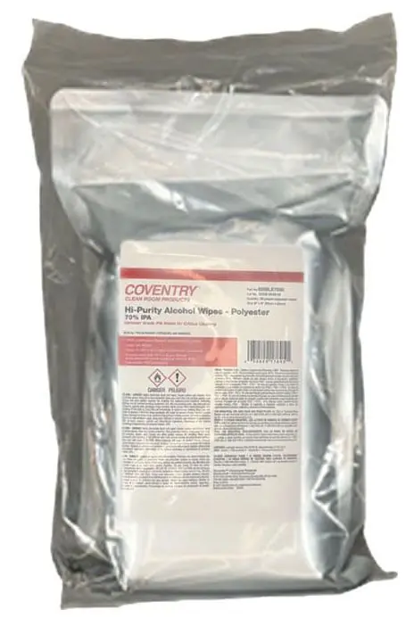 Chemtronics 6259LE7030 Coventry™ Polyester Knit Cleanroom Wipes, Hi-Purity 70% IPA, 9" x 9" (Case of 500 (10 Bags of 50))