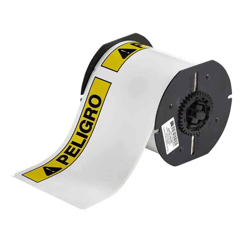 Brady All Weather Permanent Adhesive Gloss Vinyl Labels with ANSI "PELIGRO" Header for B30 Printers & B30-R10000 Ribbons, Black, Yellow on White, 4" x 6" (Cartridge of 175)