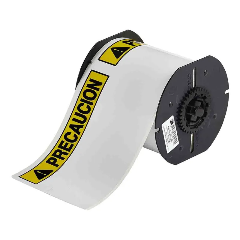 Brady All Weather Permanent Adhesive Gloss Vinyl Labels with ANSI "PRECAUCION" Header for B30 Printers & B30-R10000 Ribbons, Black, Yellow on White, 4" x 6" (Cartridge of 175)