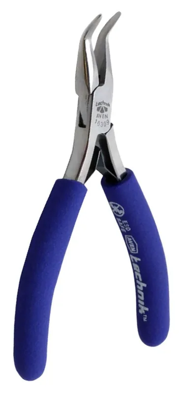Aven Tools 10309 Technik ESD-Safe Bent Nose Pliers with Smooth Jaw & Cushioned Grips, 4.5" OAL