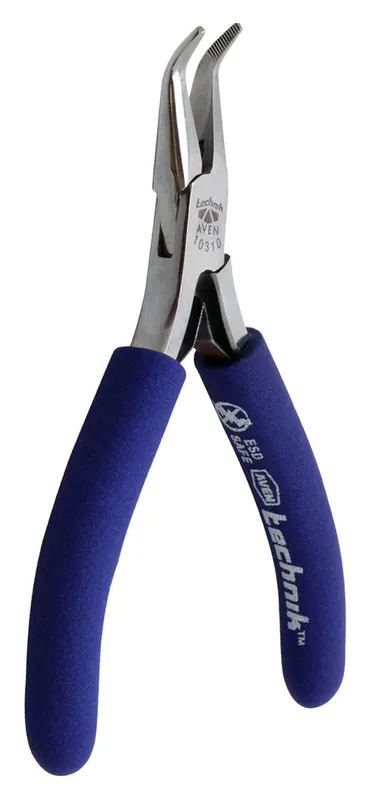 Aven Tools 10310 Technik ESD-Safe Bent Nose Pliers with Serrated Jaw & Cushioned Grips, 4.5" OAL