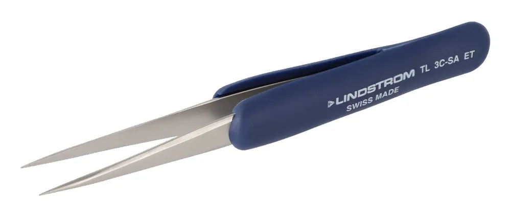 Lindstrom 3C-SA-ET ESD-Safe Stainless Steel Tweezer with Ergonomic Handle & Long, Fine, Pointed Tips, 4.41" OAL
