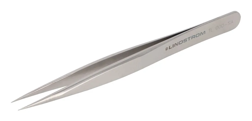 Lindstrom 000-SA ESD-Safe High Precision Stainless Steel Tweezer with Straight, Fine, Pointed Tips, 4.72" OAL