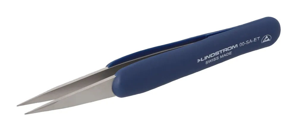Lindstrom 00-SA-ET ESD-Safe Stainless Steel Tweezer with Ergonomic Handle & Thick, Strong, Pointed Tips, 4.84" OAL