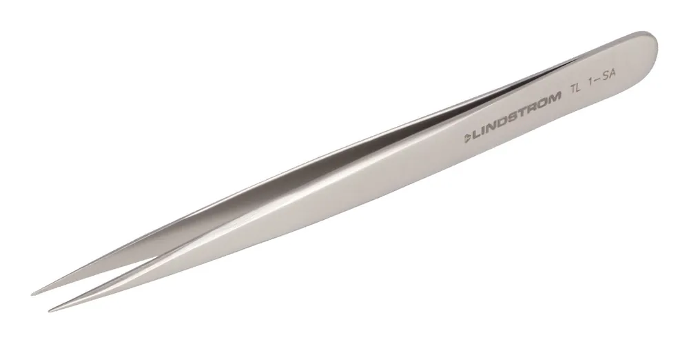 Lindstrom 1-SA Stainless Steel High Precision Tweezer with Sharp, Fine Pointed Tips, 4.72" OAL