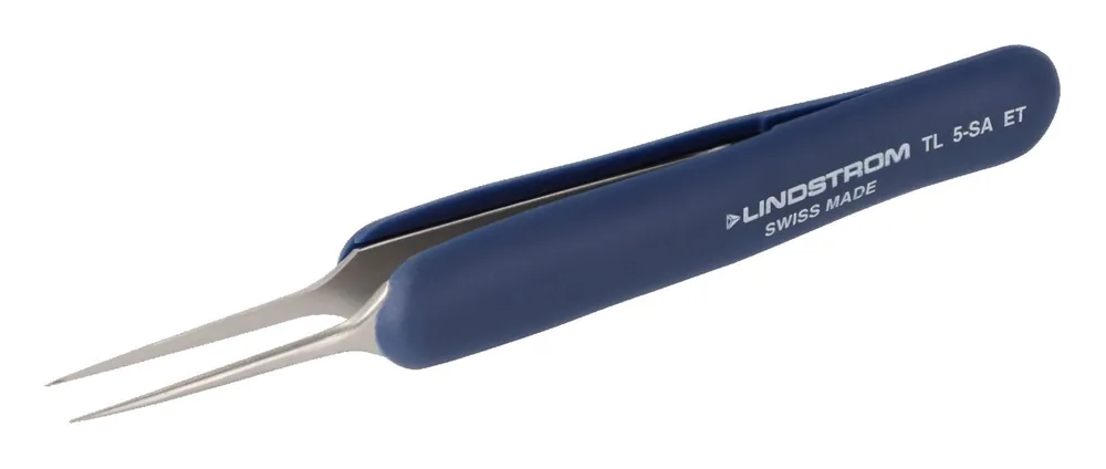 Lindstrom 5-SA-ET ESD-Safe Stainless Steel Tweezer with Ergonomic Handle & Sharp, Fine, Pointed Tips, 4.41" OAL