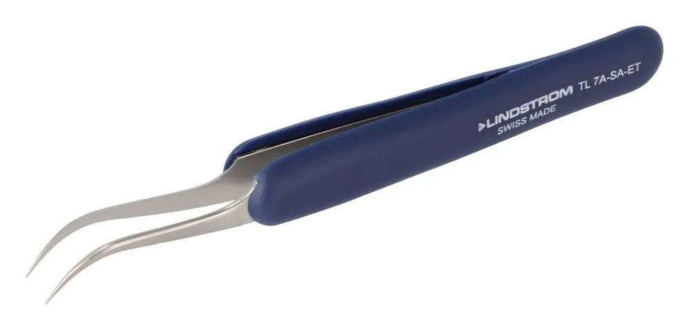 Lindstrom 7A-SA-ET ESD-Safe Stainless Steel Tweezers with Ergonomic Handle & Curved, Fine, Pointed Tips, 4.8" OAL