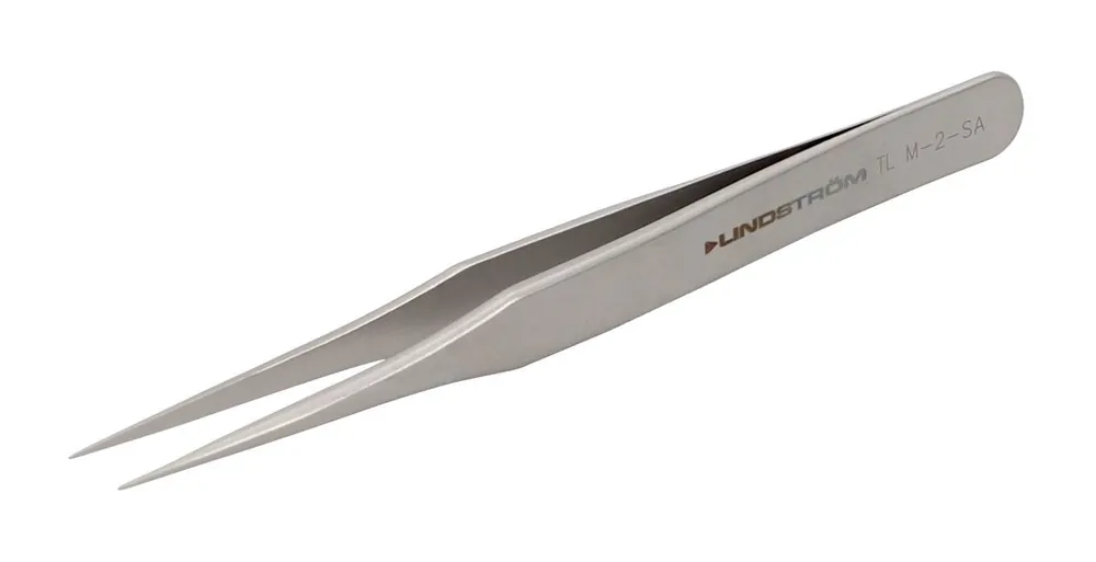 Lindstrom M2-SA Stainless Steel Miniature Tweezers with Sharp, Straight, Fine, Pointed Tips, 3.54" OAL