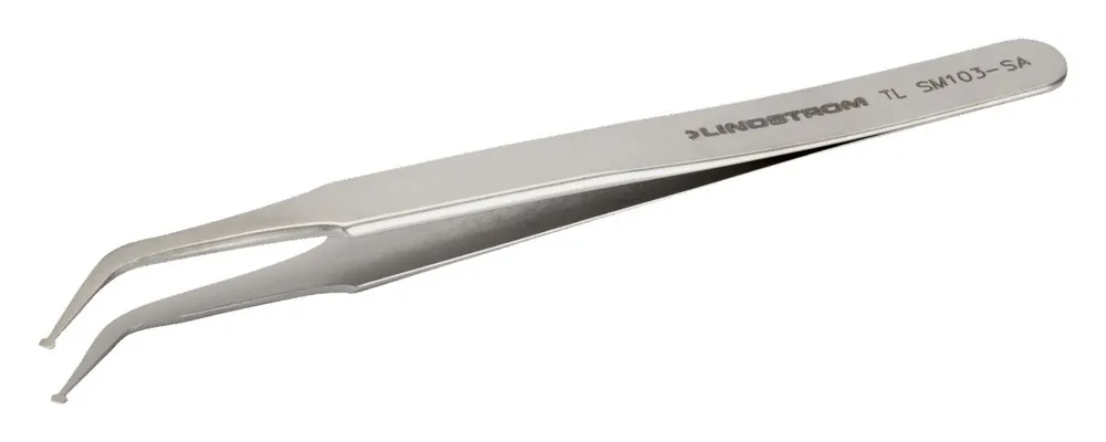 Lindstrom SM103-SA Stainless Steel SMD Tweezers with 45° Angled, 1.6mm Tips, 4.53" OAL