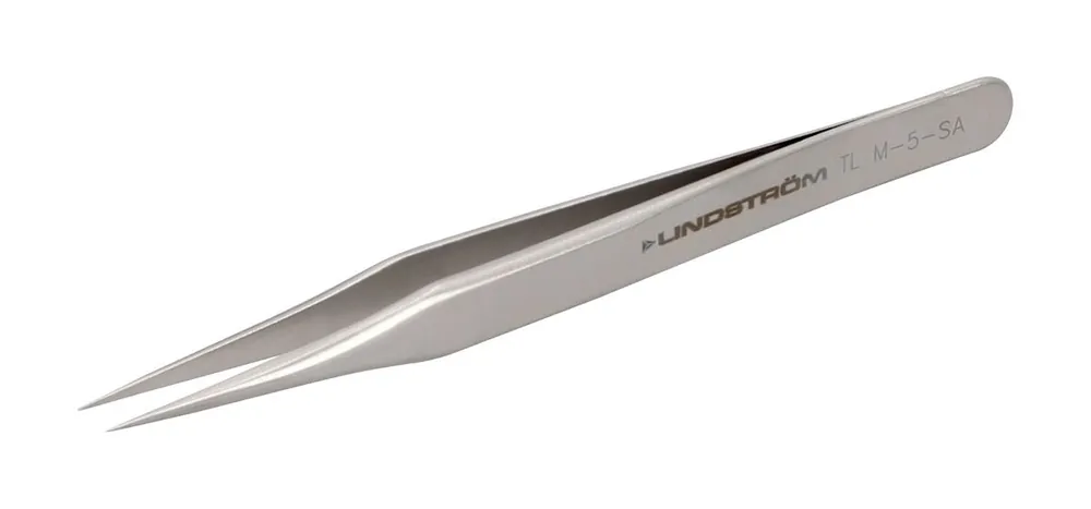 Lindstrom M5-SA Stainless Steel Miniature Tweezers with Sharp, Straight, Very Fine, Pointed Tips, 3.15" OAL