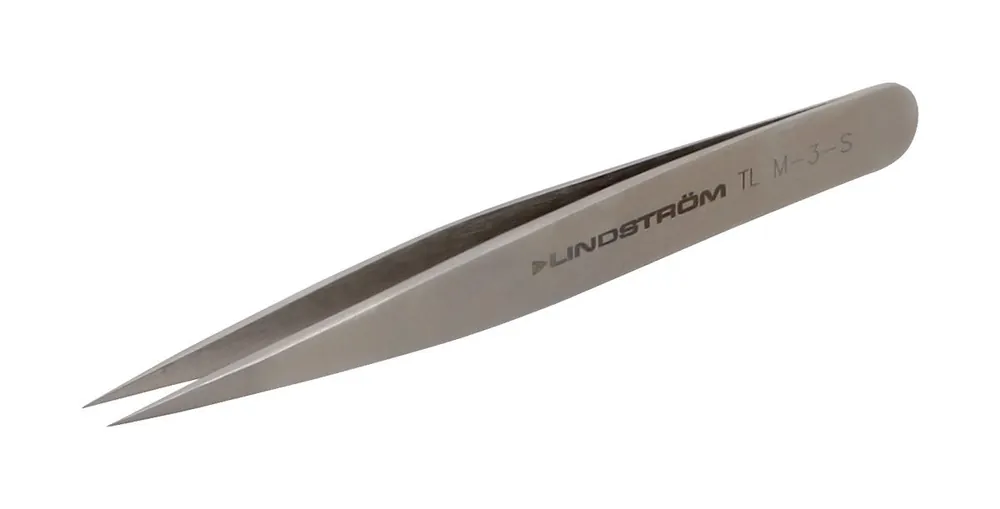 Lindstrom M-3-S Stainless Steel Miniature Tweezers with Sharp, Straight, Very Fine, Pointed Tips, 2.76" OAL