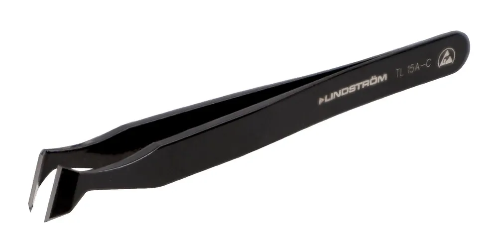 Lindstrom 15A-C ESD-Safe Epoxy Coated Carbon Steel Cutting Tweezer with Predominantly Angled Blades, 4.72" OAL
