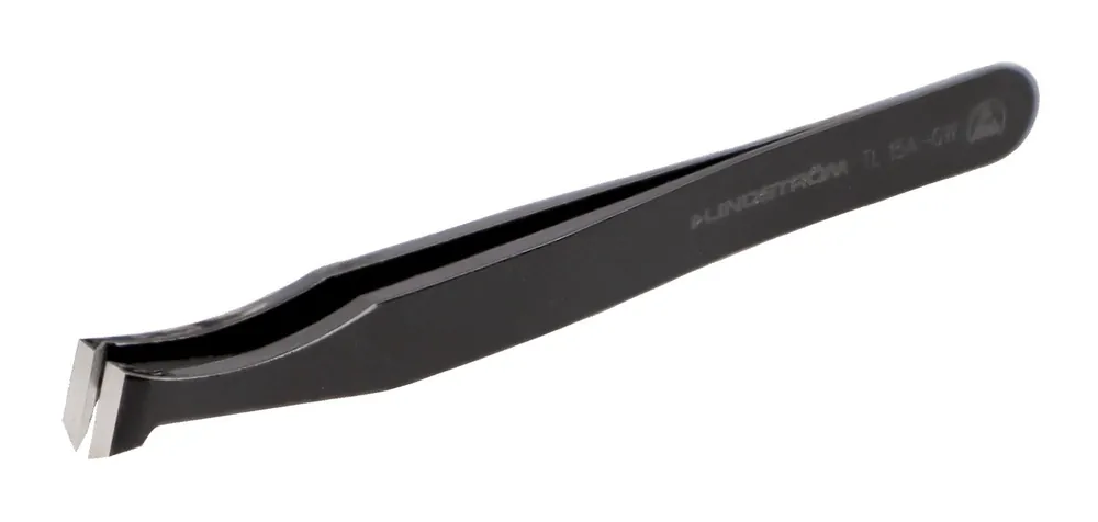 Lindstrom 15AGWM ESD-Safe Epoxy Coated Carbon Steel Cutting Tweezer with Flat, Predominantly Angled Blades, 4.53" OAL