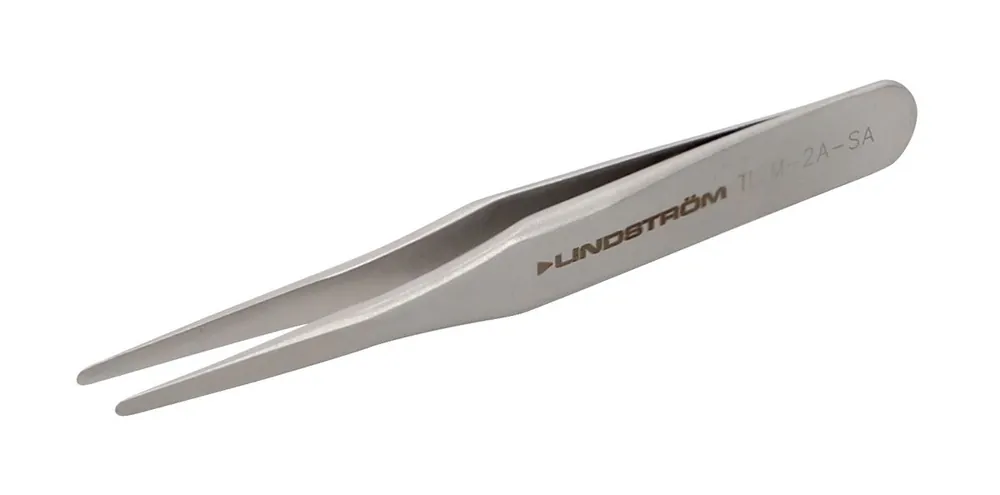 Lindstrom M-2A-SA Stainless Steel Miniature Tweezer with Straight, Round, Flat Tips, 2.76" OAL