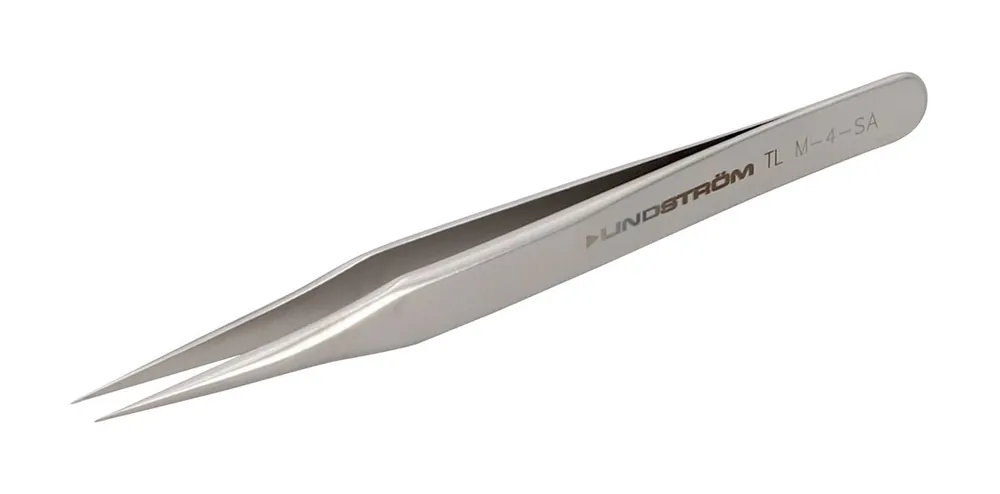 Lindstrom M4-SA Stainless Steel Miniature Tweezer with Sharp, Straight, Very Fine, Pointed Tips, 3.15" OAL