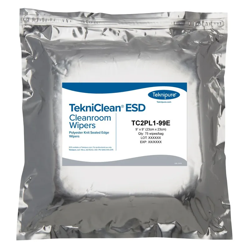 Teknipure TC2PL1-99E TekniClean® ESD-Safe Polyester Knit Carbon Fiber Cleanroom Wipes, 9" x 9" (Case of 1,500)