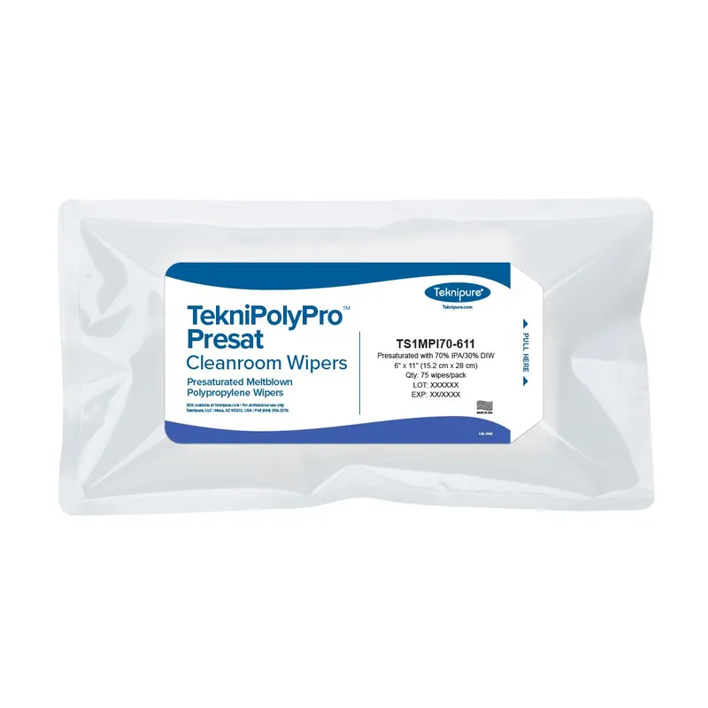 Teknipure TekniPolyPro™ Meltblown Polypropylene Presaturated Cleanroom Wipes, 70% IPA