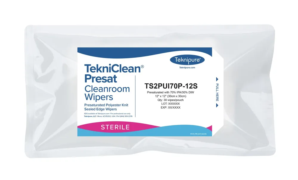 Teknipure TekniClean® Sterile Polyester Knit Presaturated Cleanroom Wipes, 70% IPA