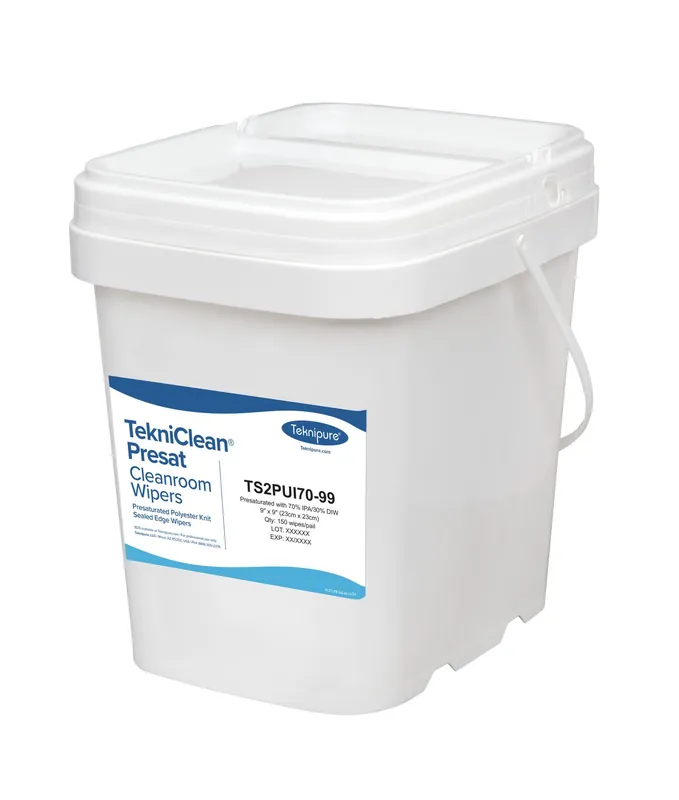 Teknipure TekniClean® Polyester Knit Presaturated Cleanroom Wipes, 70% IPA, 9" x 9"