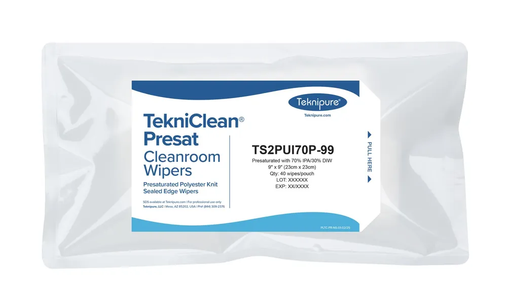 Teknipure TS2PUI70P-99 TekniClean® Polyester Knit Presaturated Cleanroom Wipes, 70% IPA, 9" x 9" (Pouch of 40)