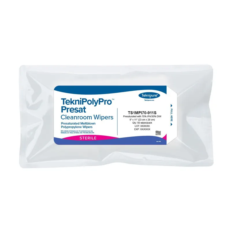 Teknipure TS1MPI70-911S/25 TekniPolyPro™ Sterile Meltblown Polypropylene Presaturated Cleanroom Wipes, 70% IPA, 9" x 11" (Case of 600)