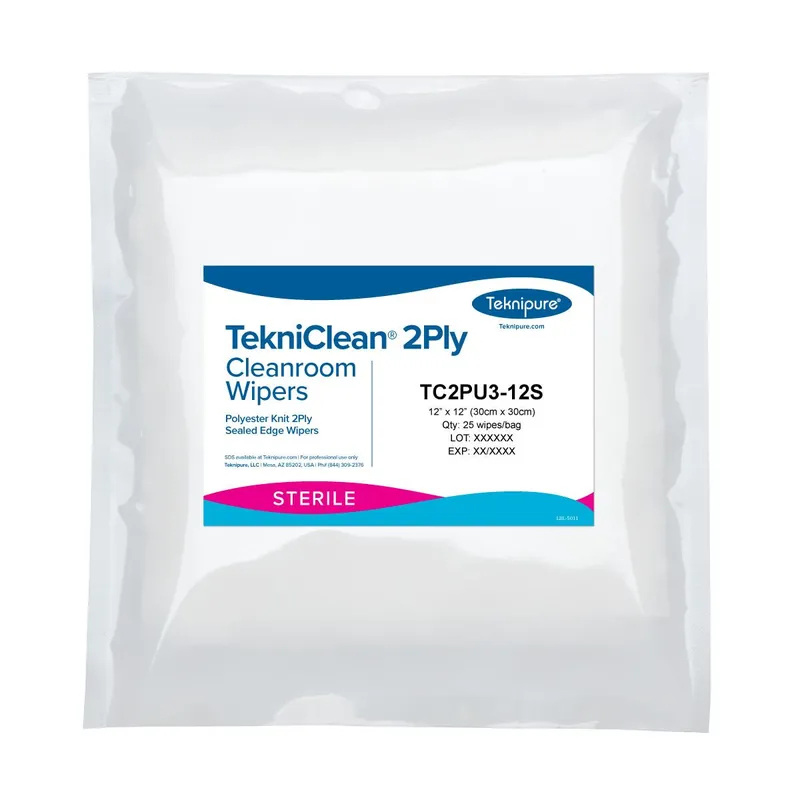 Teknipure TC2PU3-12S TekniClean® Sterile 2-Ply Polyester Knit Cleanroom Wipes, 12" x 12" (Case of 500)