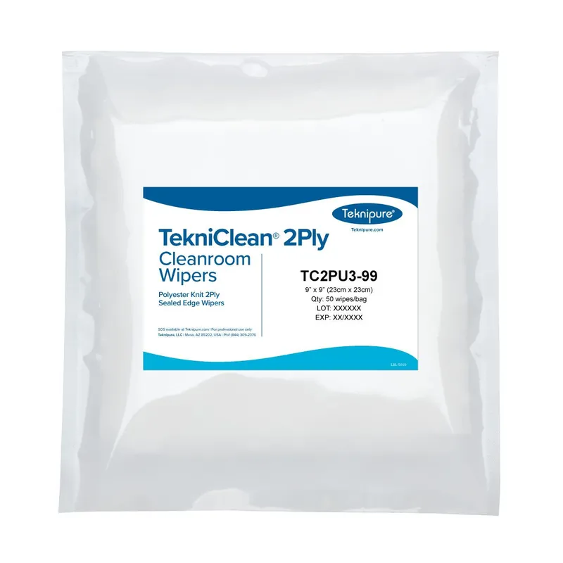 Teknipure TC2PU3-99 TekniClean® 2-Ply Polyester Knit Cleanroom Wipes, 9" x 9" (Bag of 100)
