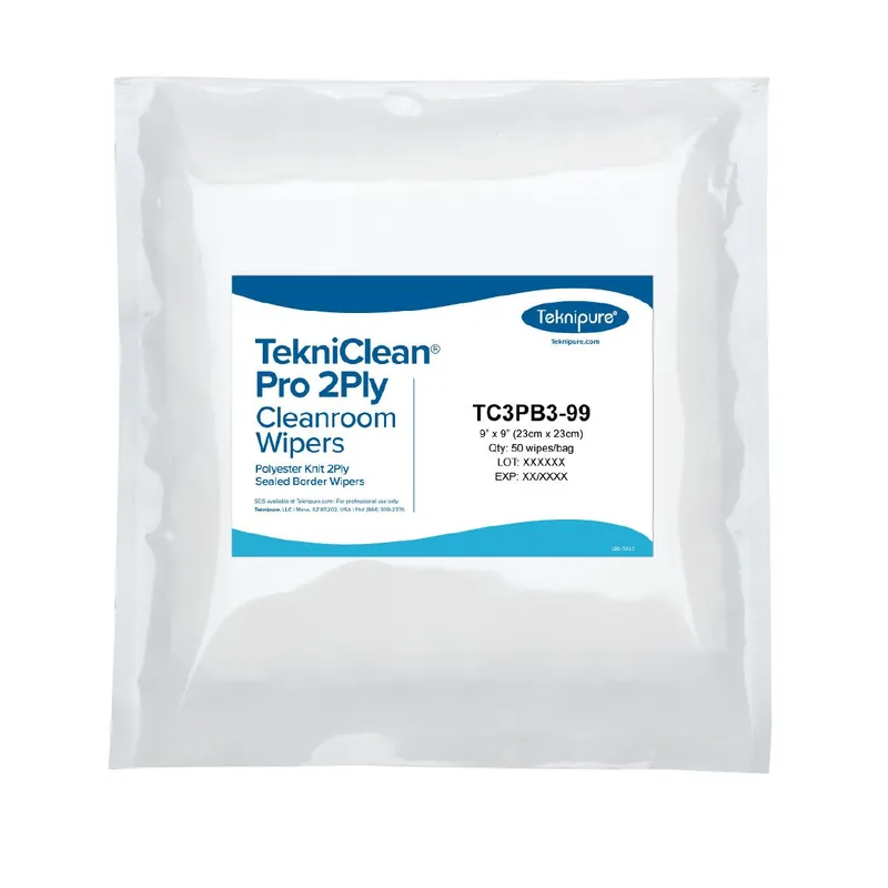 Teknipure TC3PB3-99 TekniClean® Pro 2-Ply Polyester Knit Cleanroom Wipes, 9" x 9" (Case of 800)